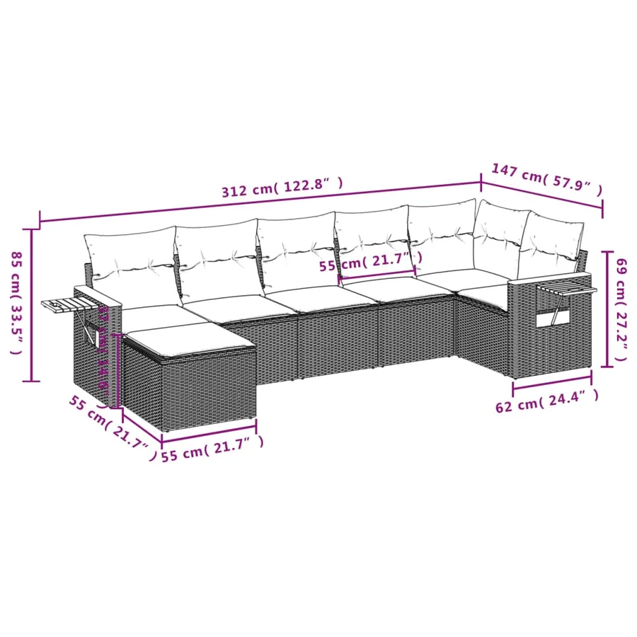 Salon de jardin avec coussins 7 pcs gris résine tressée - 8