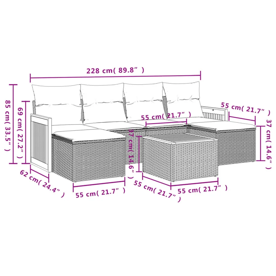 Salon de jardin avec coussins 7 pcs gris résine tressée - 8