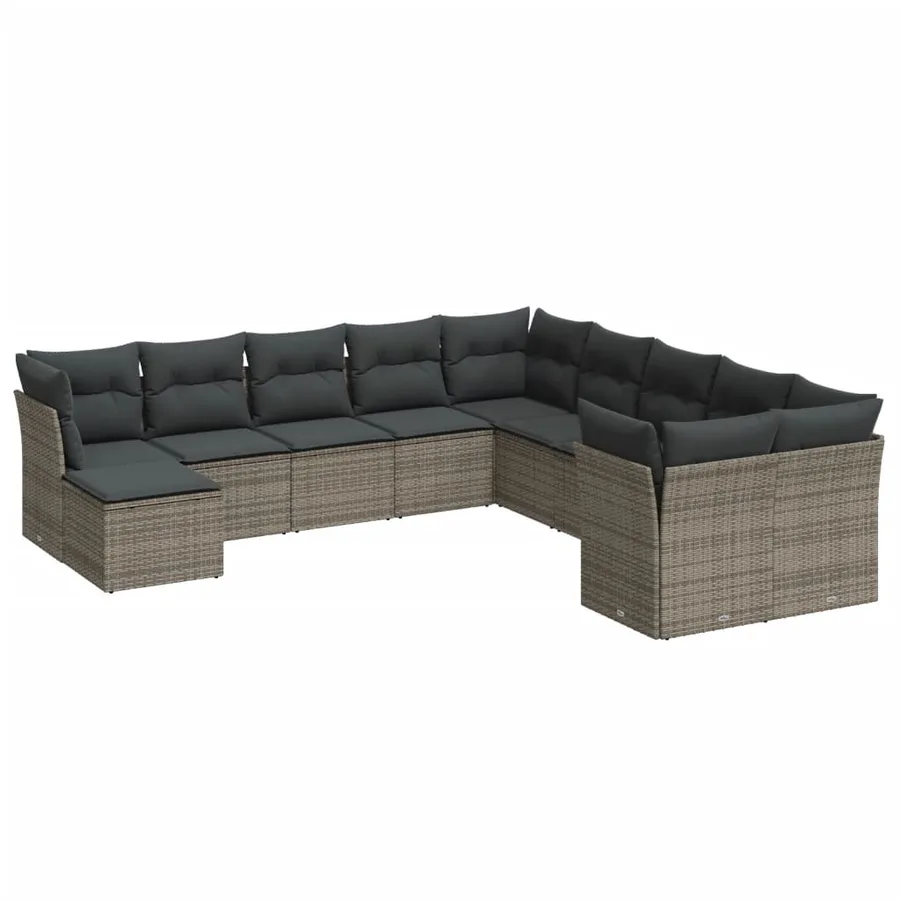 Salon de jardin 11 pcs avec coussins gris résine tressée - 2