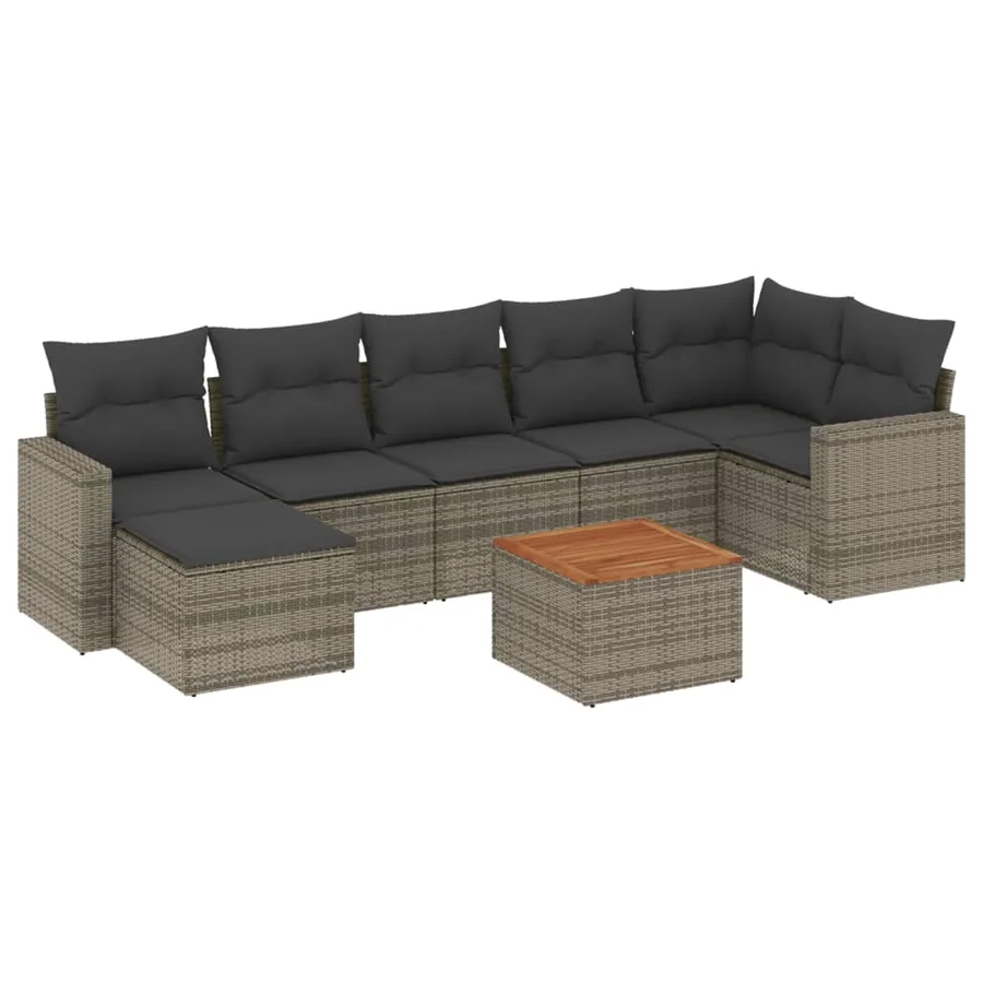 Salon de jardin 8 pcs avec coussins gris résine tressée - 2