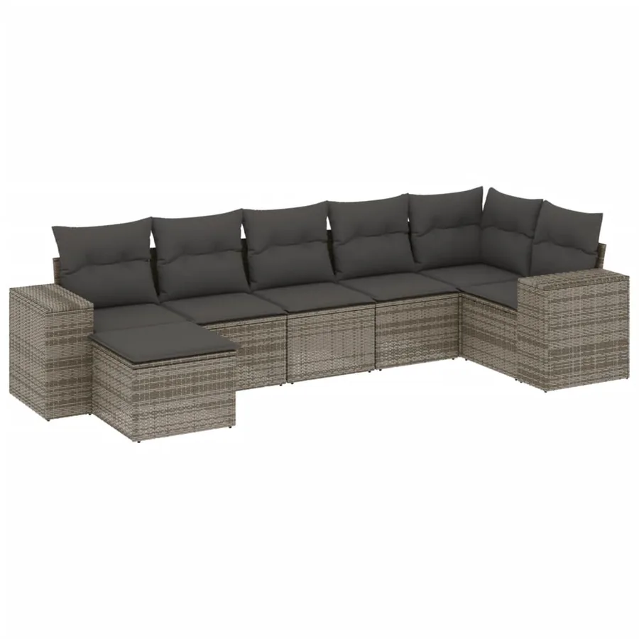 Salon de jardin avec coussins 7 pcs gris résine tressée - 2