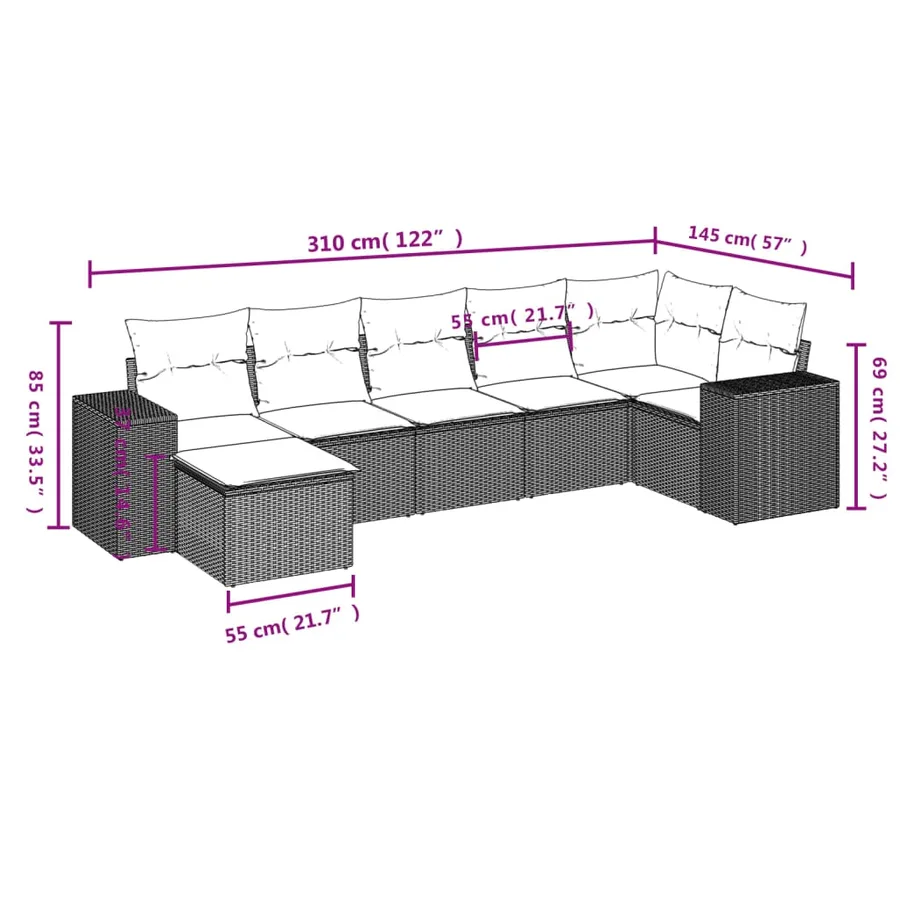 Salon de jardin avec coussins 7 pcs gris résine tressée - 8