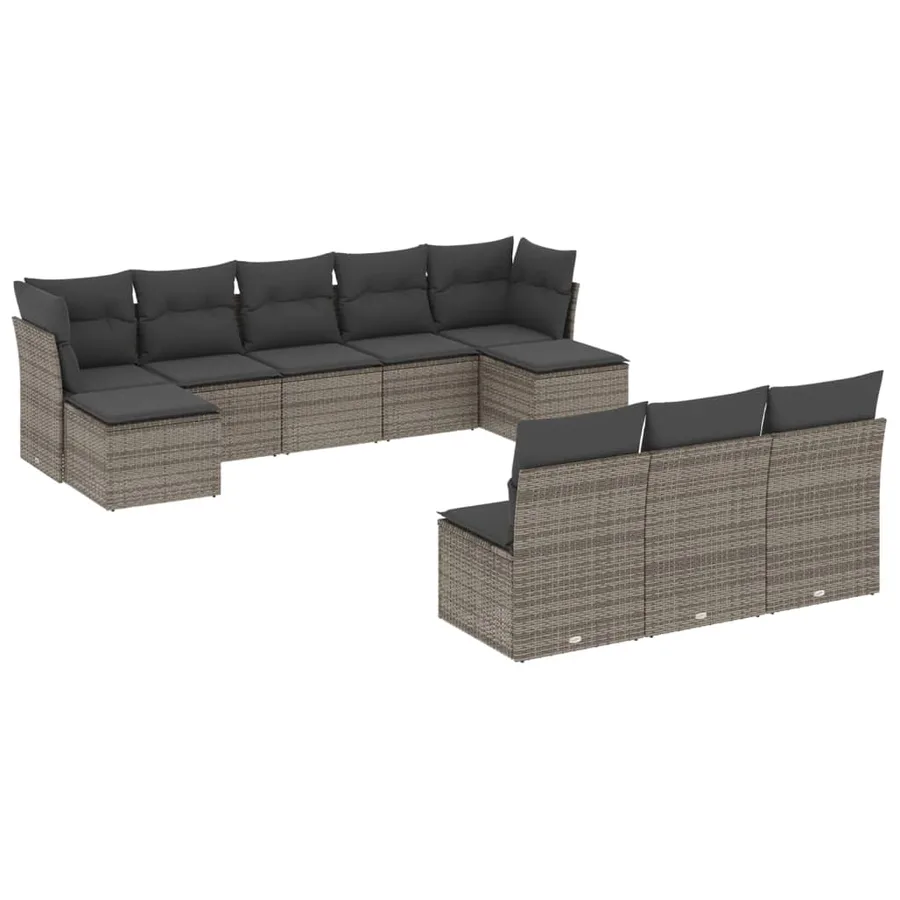 Salon de jardin avec coussins 10 pcs gris résine tressée - 2