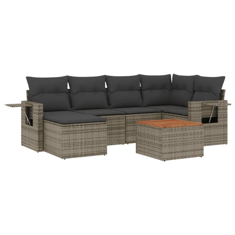 Salon de jardin avec coussins 7 pcs gris résine tressée - 2