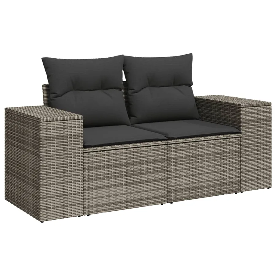 Salon de jardin 5 pcs avec coussins gris résine tressée - 6