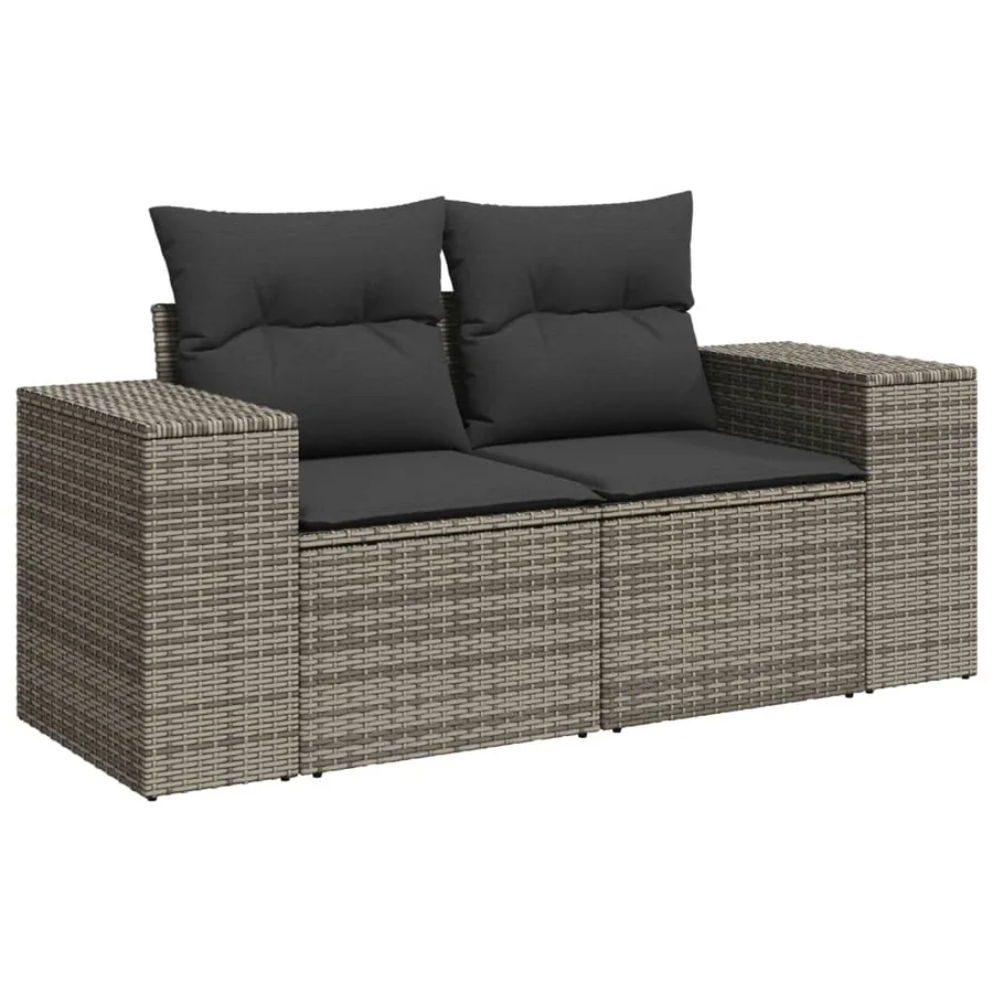 Salon de jardin 8 pcs avec coussins gris résine tressée - 3
