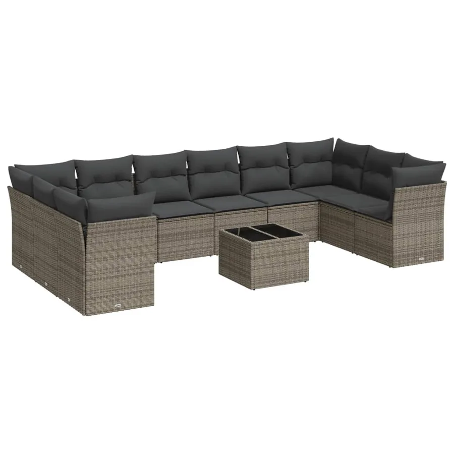 Salon de jardin 11 pcs avec coussins gris résine tressée - 2