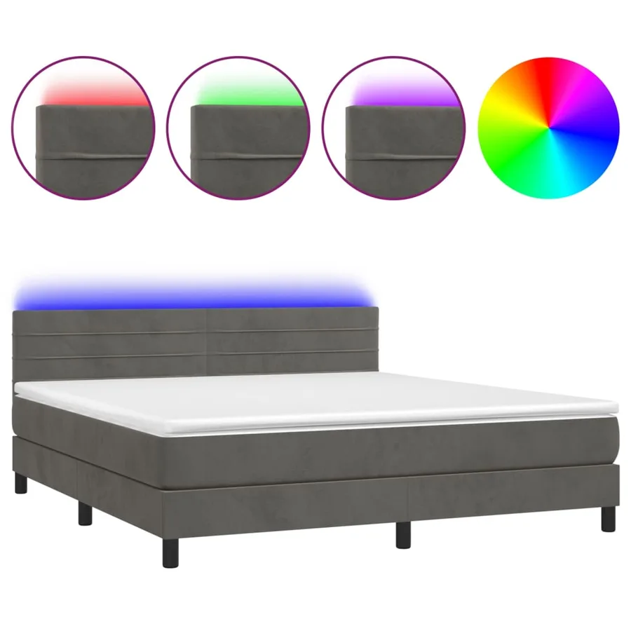 Sommier à lattes de lit avec matelas LED Gris foncé 160x200 cm - 2
