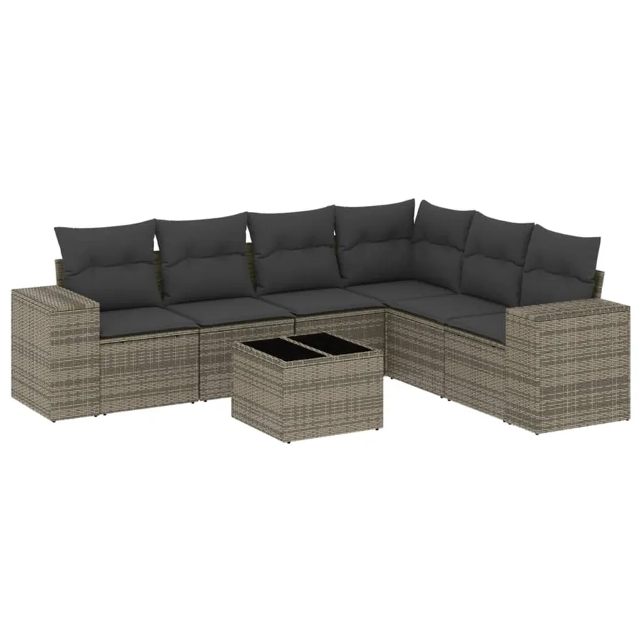 Salon de jardin avec coussins 7 pcs gris résine tressée - 2