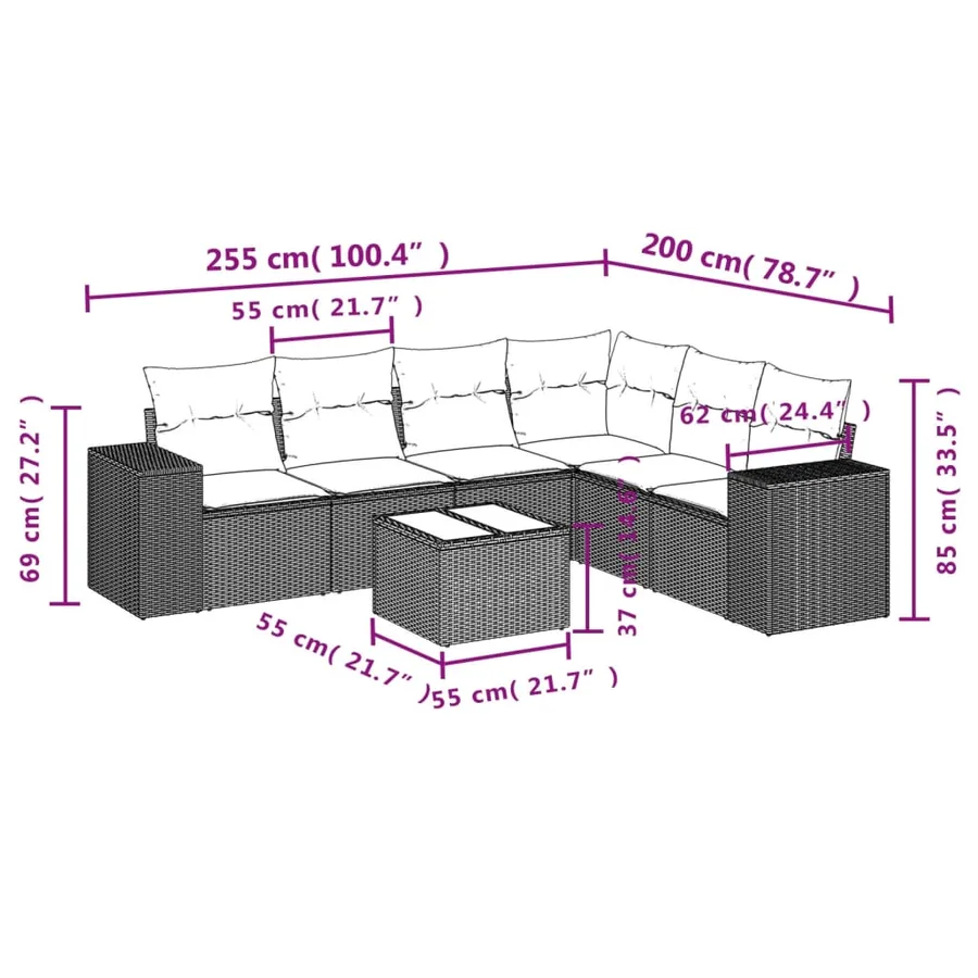 Salon de jardin avec coussins 7 pcs gris résine tressée - 8