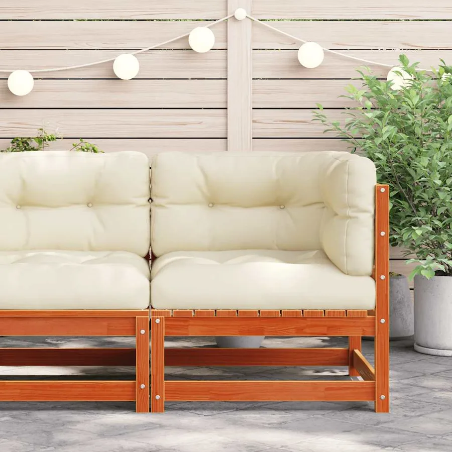 Canapé d'angle de jardin coussins cire marron bois pin massif - 3