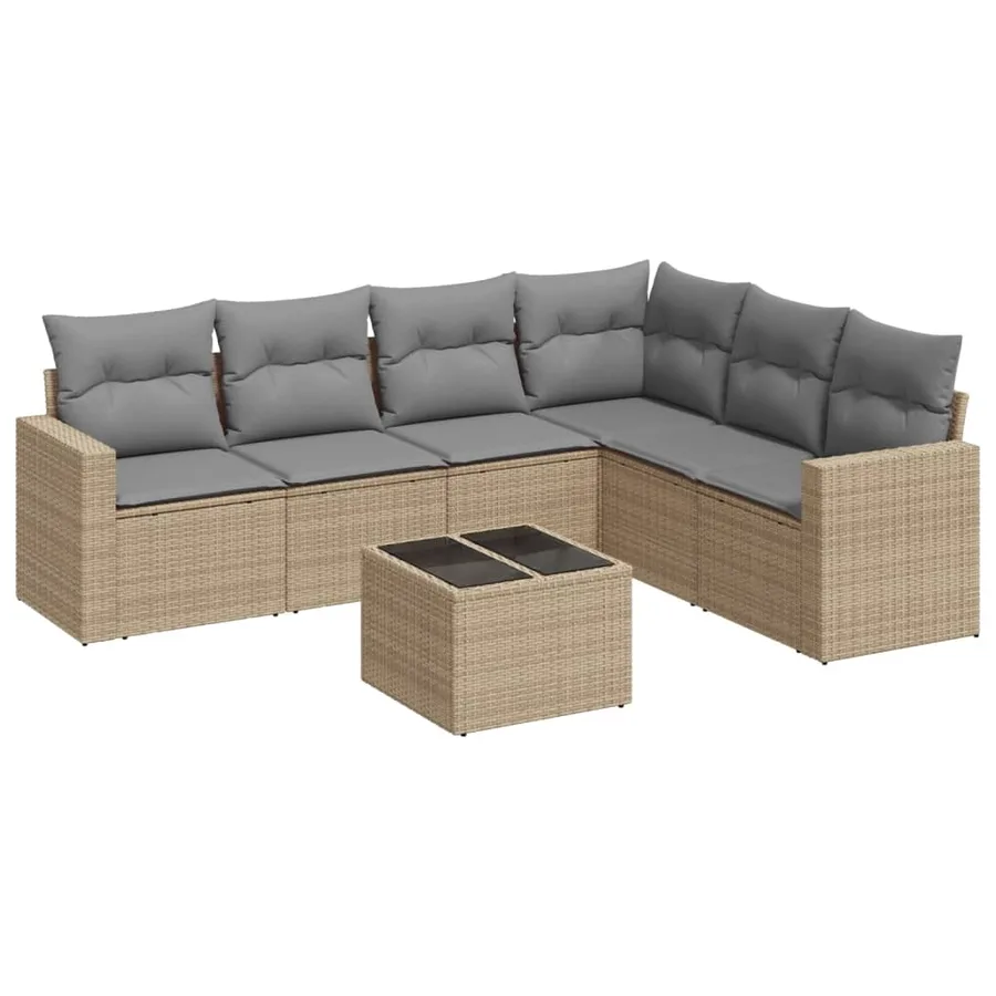 Salon de jardin avec coussins 7 pcs beige résine tressée - 2