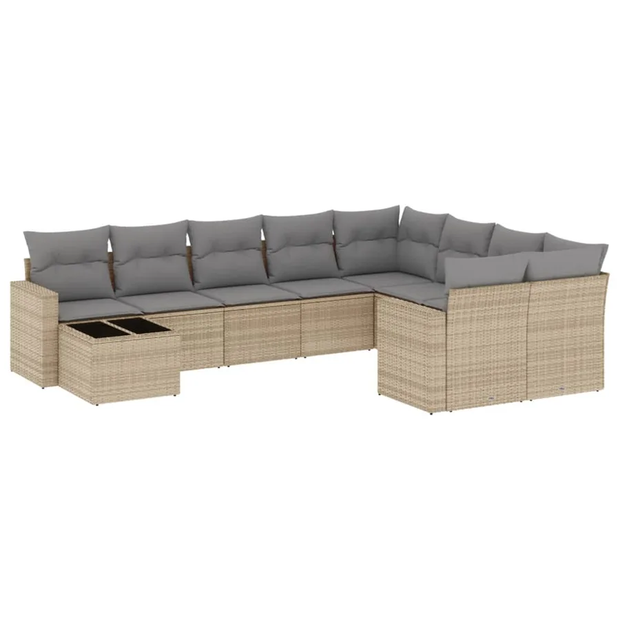 Salon de jardin avec coussins 10 pcs beige résine tressée - 2
