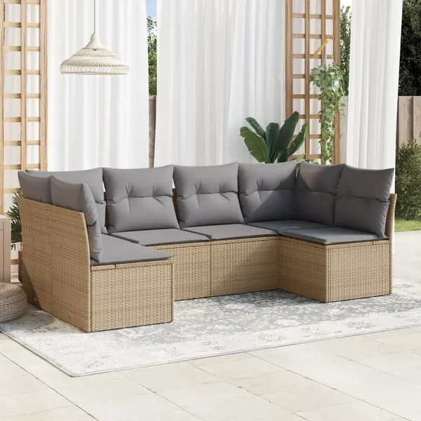 Salon de jardin avec coussins 6 pcs beige résine tressée