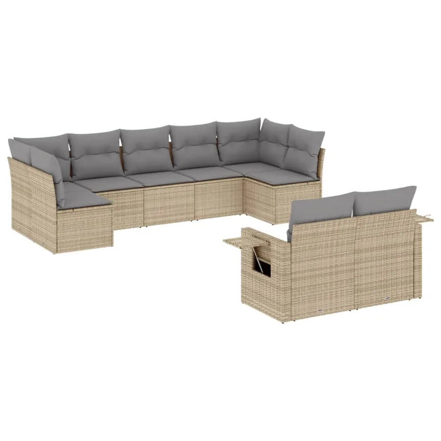 Salon de jardin avec coussins 9 pcs beige résine tressée - 2