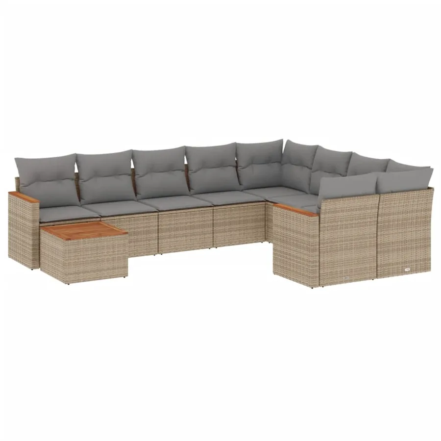 Salon de jardin avec coussins 10 pcs beige résine tressée - 2