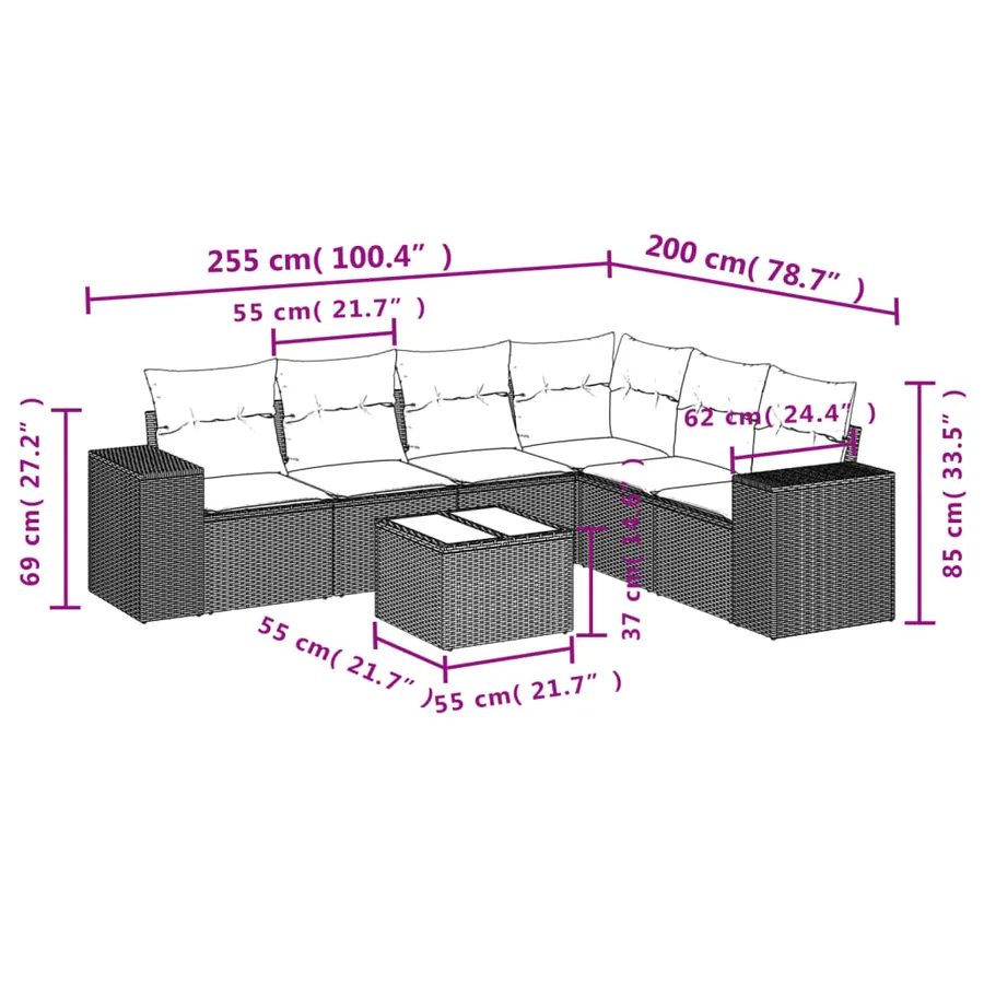 Salon de jardin avec coussins 7 pcs beige résine tressée - 3
