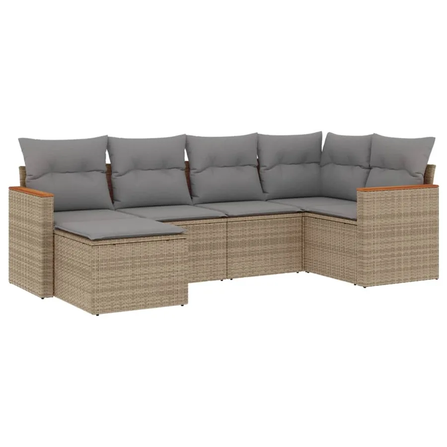 Salon de jardin avec coussins 6 pcs beige résine tressée - 2