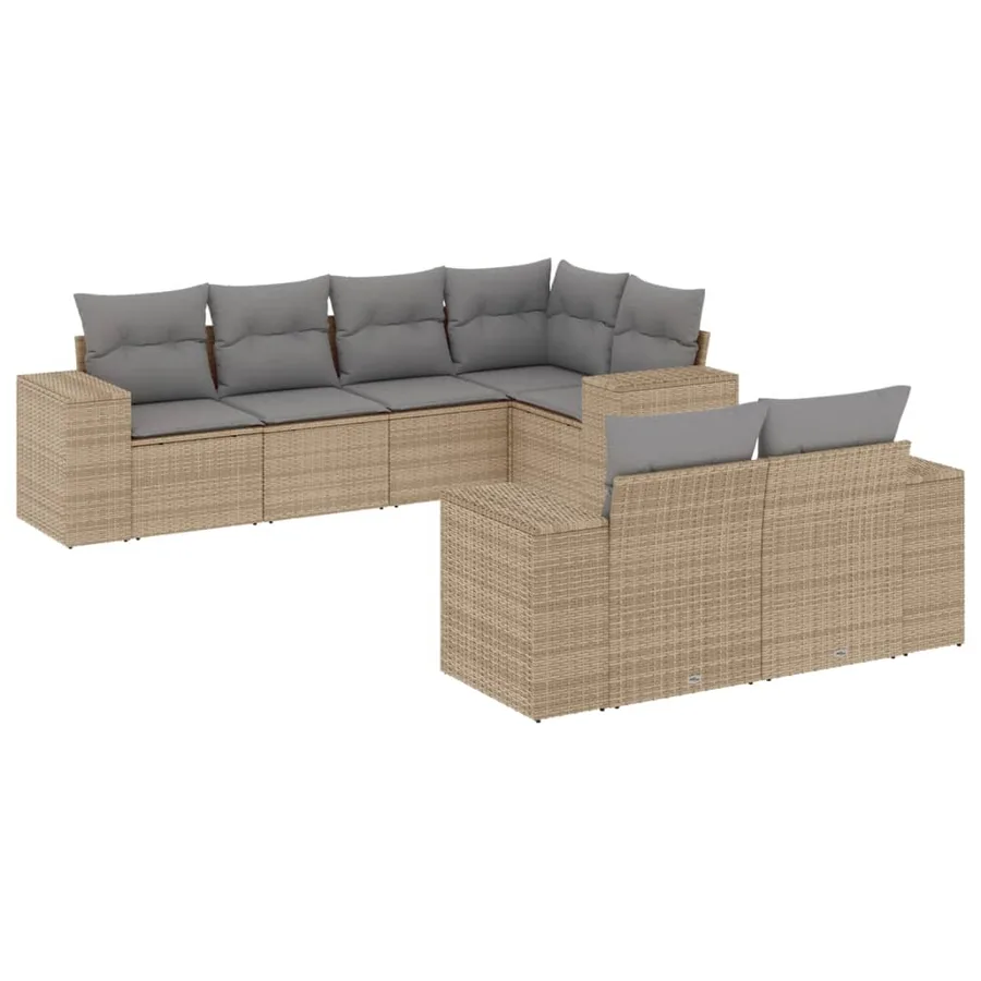 Salon de jardin avec coussins 7 pcs beige résine tressée - 2