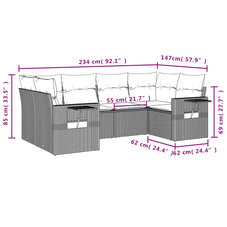 Salon de jardin avec coussins 6 pcs beige résine tressée - 3