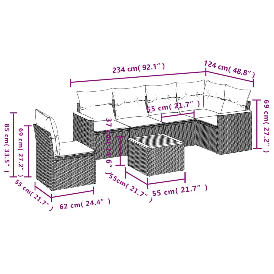 Salon de jardin avec coussins 7 pcs beige résine tressée - 3