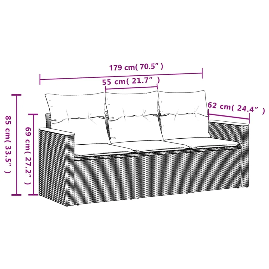 Salon de jardin avec coussins 3 pcs gris résine tressée - 3