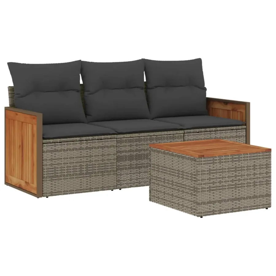 Salon de jardin 4 pcs avec coussins gris résine tressée - 2