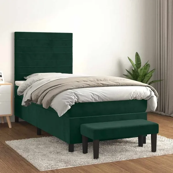 Sommier à lattes de lit avec matelas Vert foncé 100x200 cm