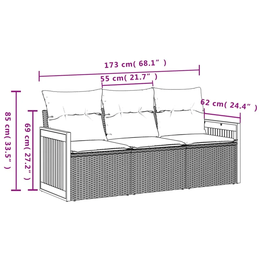 Salon de jardin avec coussins 3 pcs gris résine tressée - 3