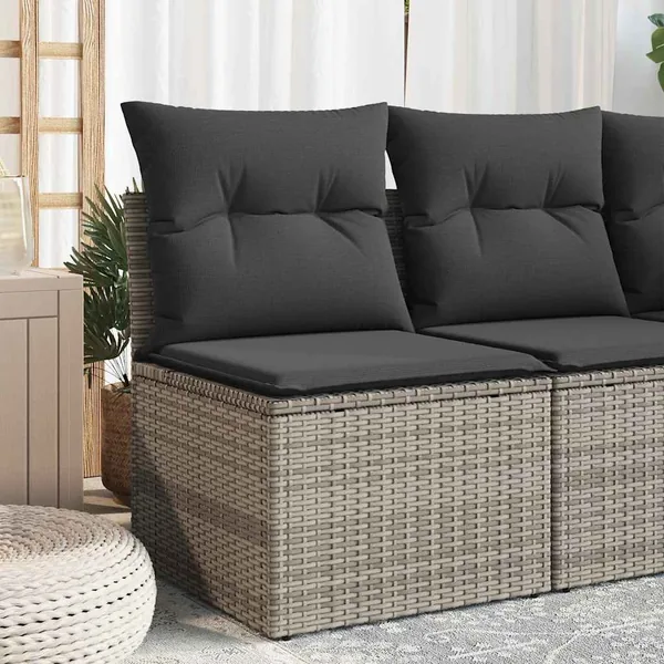 Chaise de jardin sans accoudoirs avec coussins gris poly rotin