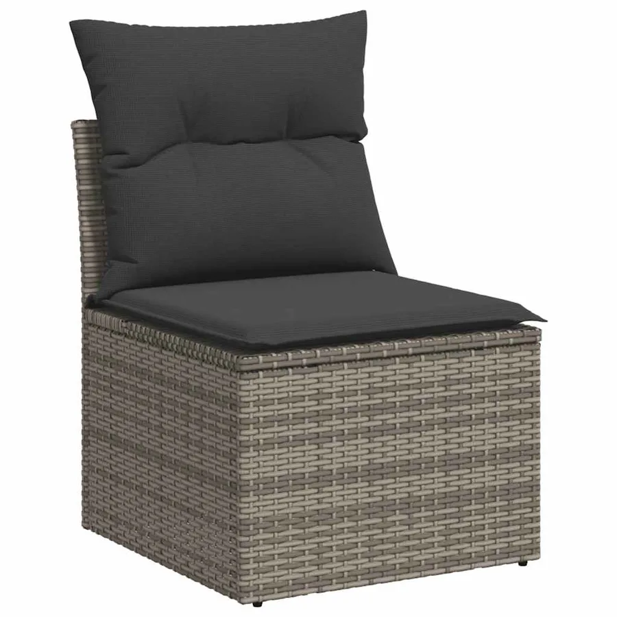 Chaise de jardin sans accoudoirs avec coussins gris poly rotin - 2