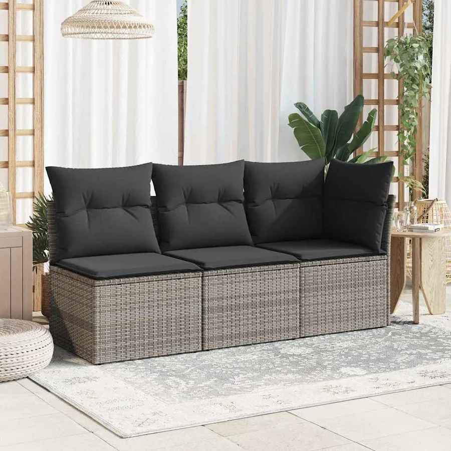 Chaise de jardin sans accoudoirs avec coussins gris poly rotin - 3