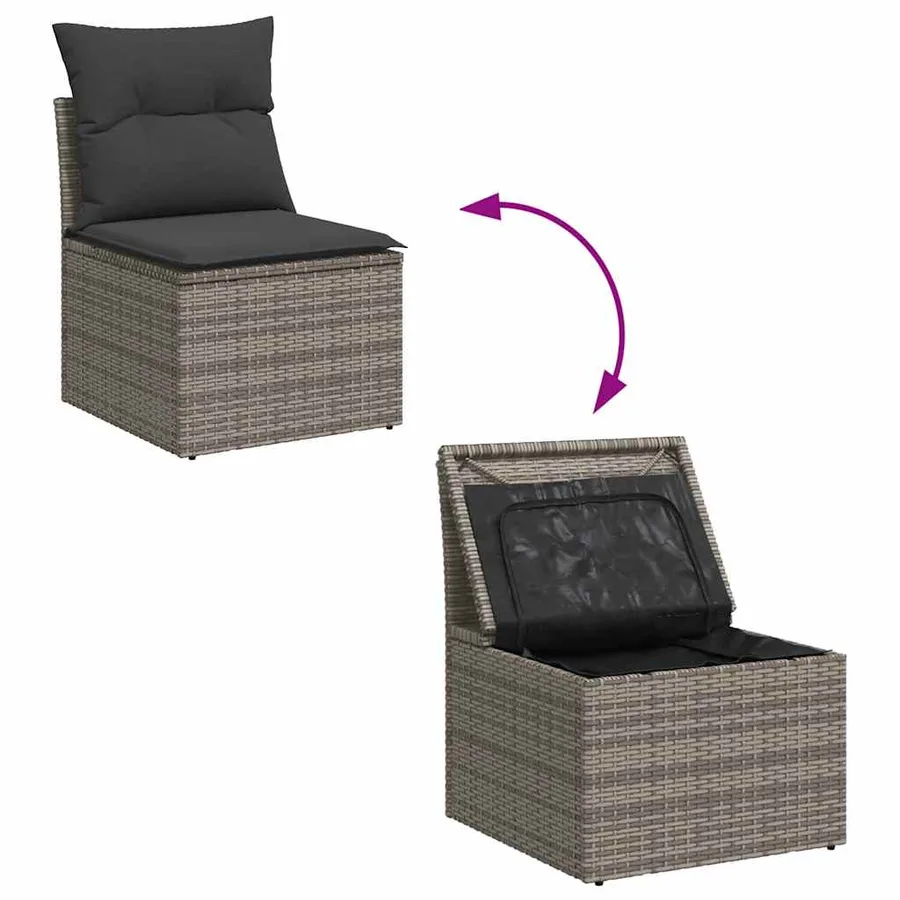 Chaise de jardin sans accoudoirs avec coussins gris poly rotin - 7