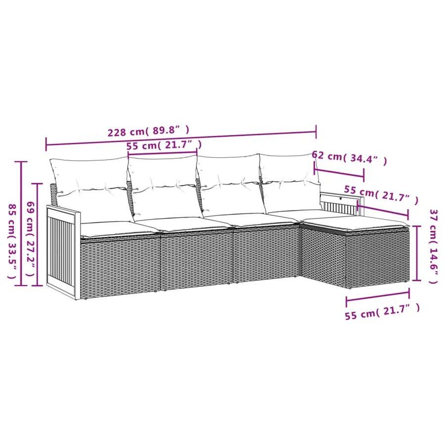 Salon de jardin 5 pcs avec coussins gris résine tressée - 3