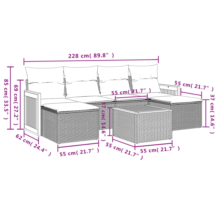 Salon de jardin avec coussins 7 pcs gris résine tressée - 3