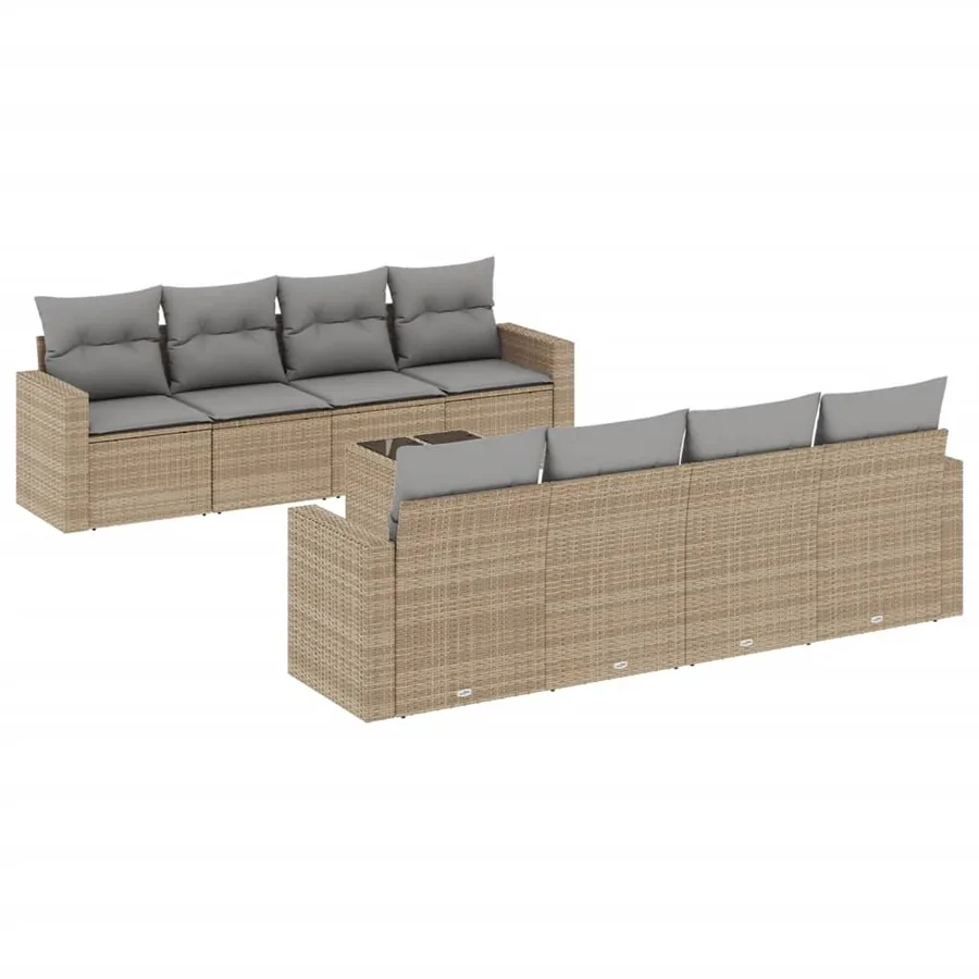 Salon de jardin avec coussins 9 pcs beige résine tressée - 2