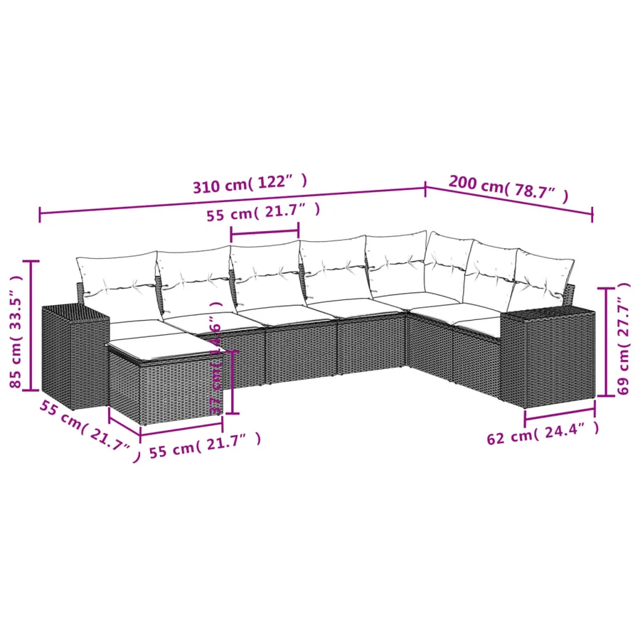 Salon de jardin avec coussins 8 pcs beige résine tressée - 3