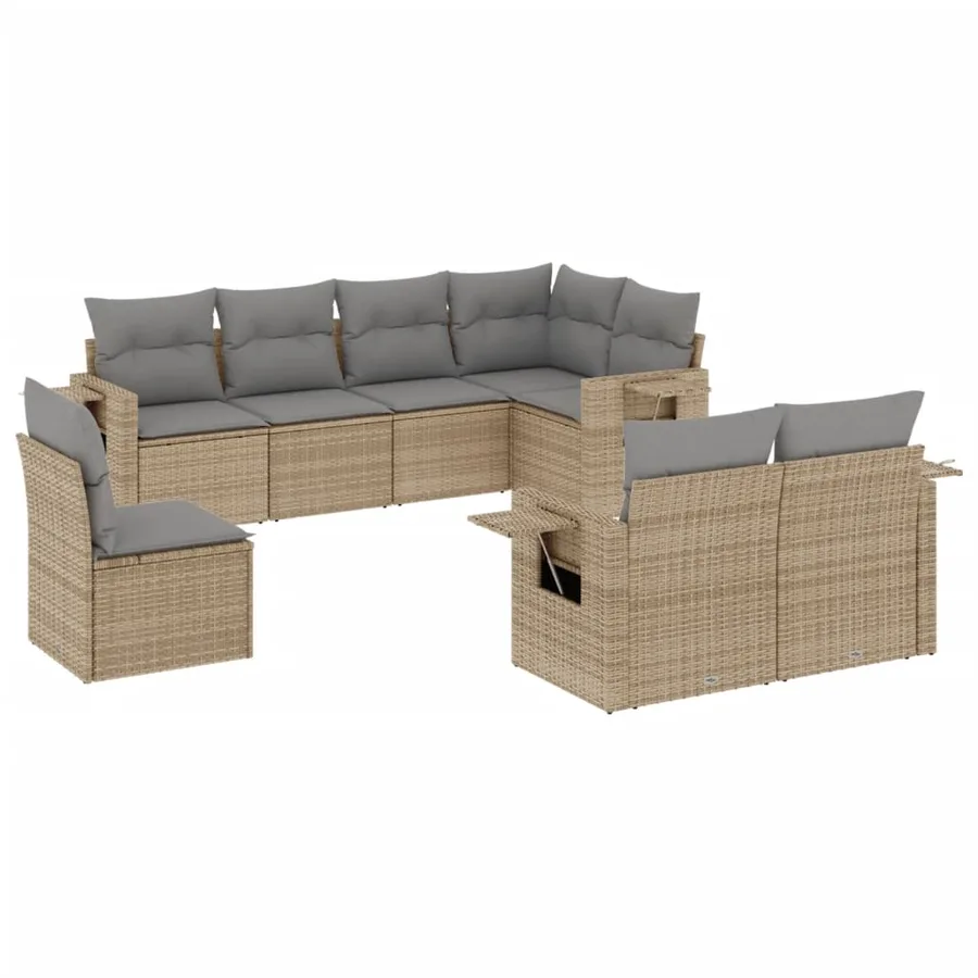 Salon de jardin avec coussins 8 pcs beige résine tressée - 2
