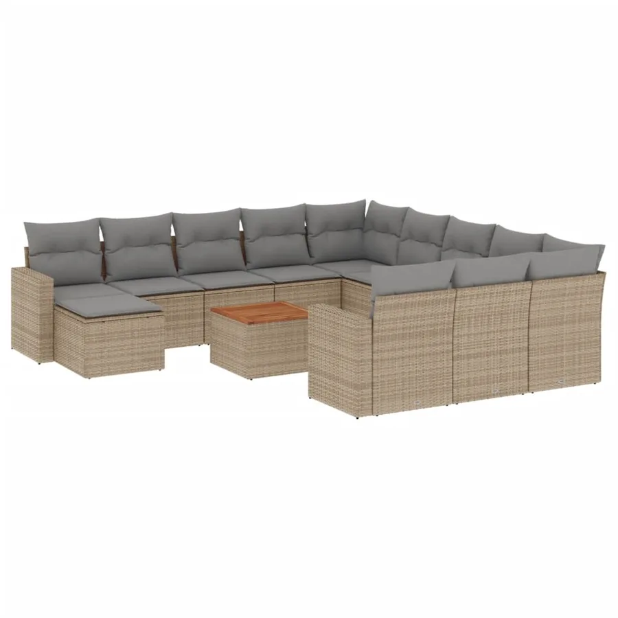 Salon de jardin et coussins 13 pcs mélange beige résine tressée - 2