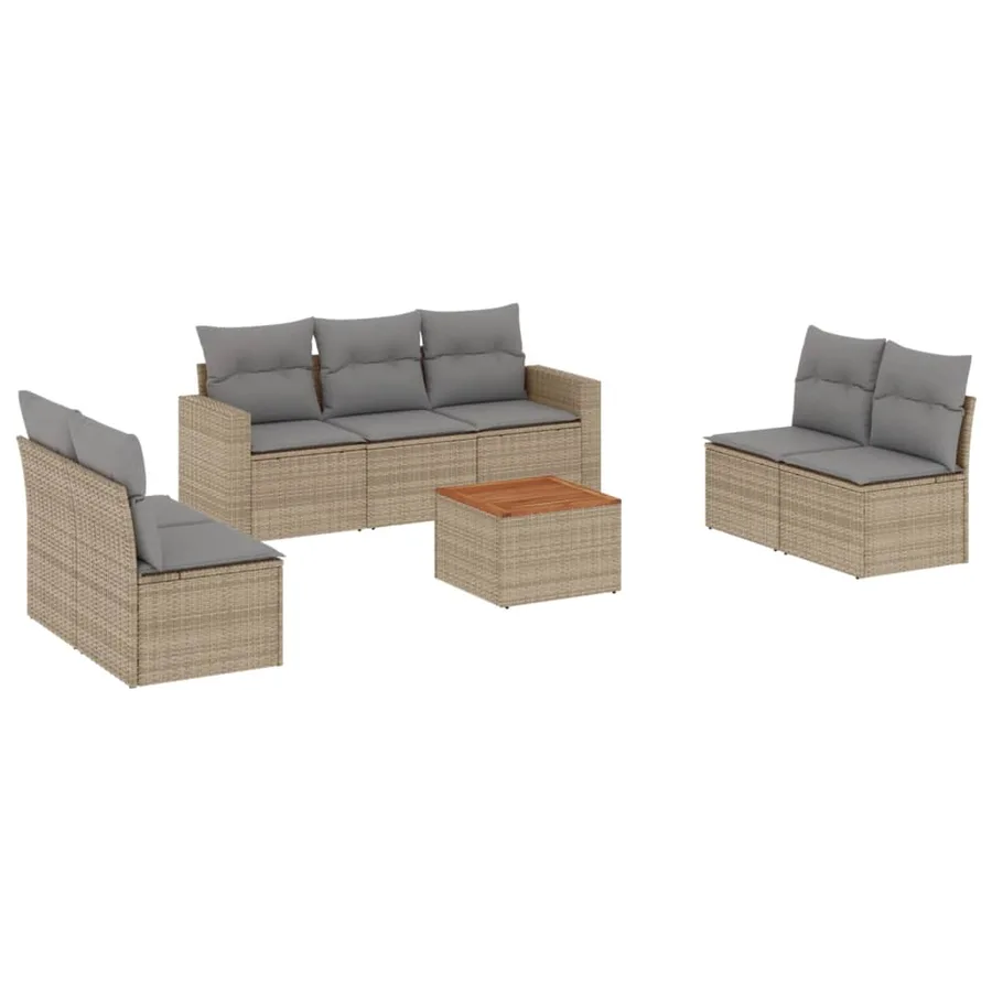 Salon de jardin avec coussins 8pcs mélange beige résine tressée - 2