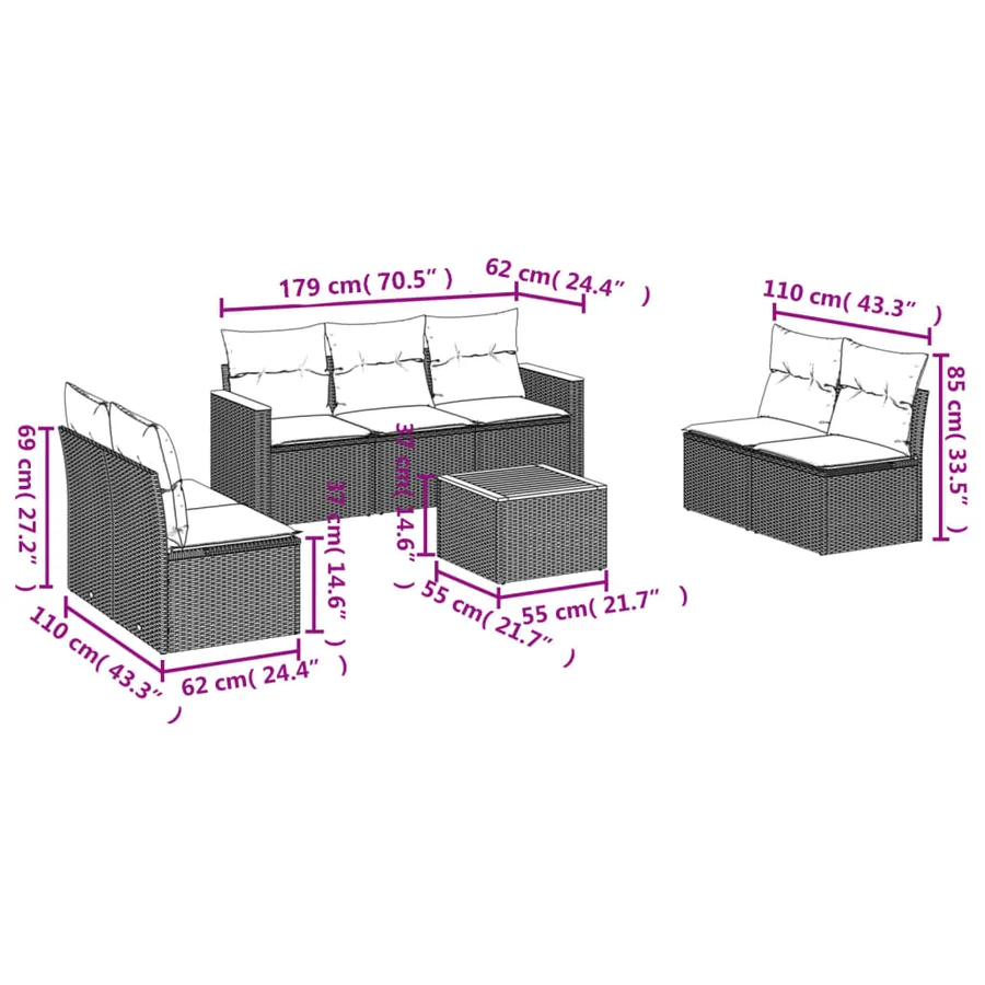 Salon de jardin avec coussins 8 pcs beige résine tressée - 3