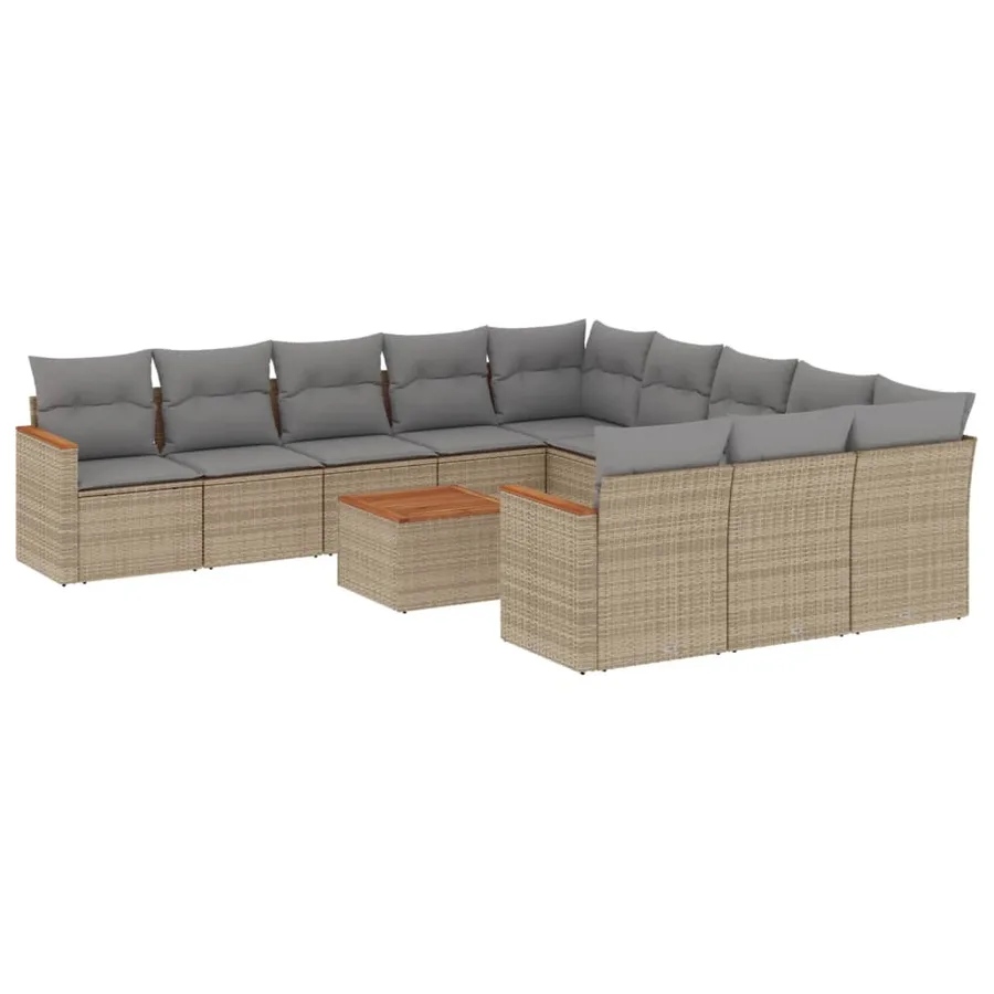 Salon de jardin avec coussins 12 pcs beige résine tressée - 2