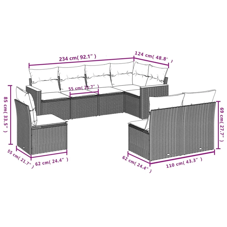 Salon de jardin avec coussins 8 pcs beige résine tressée - 3