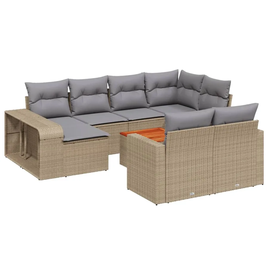 Salon de jardin 11 pcs avec coussins beige résine tressée - 2