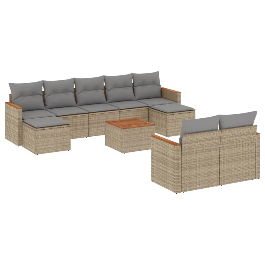 Salon de jardin avec coussins 10 pcs beige résine tressée - 2