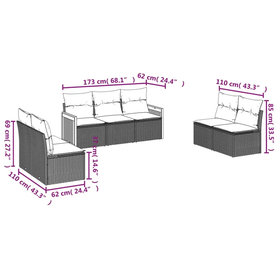 Salon de jardin avec coussins 7 pcs beige résine tressée - 3