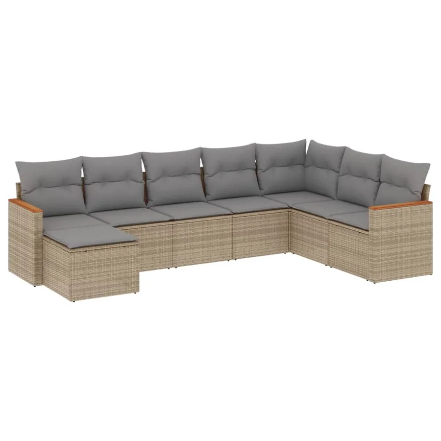 Salon de jardin avec coussins 8 pcs beige résine tressée - 2