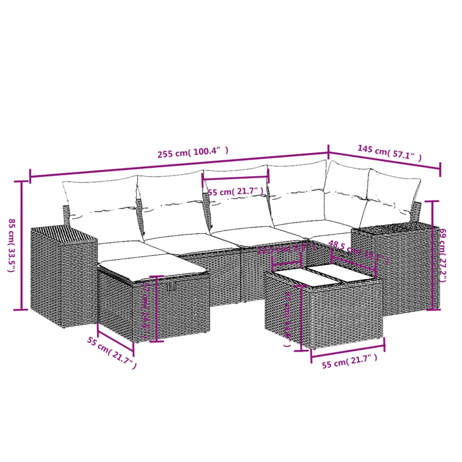 Salon de jardin avec coussins 7 pcs gris résine tressée - 4