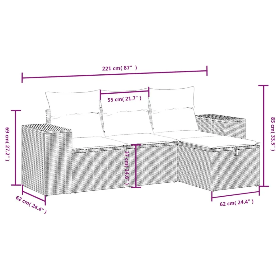 Salon de jardin 4 pcs avec coussins gris résine tressée - 4