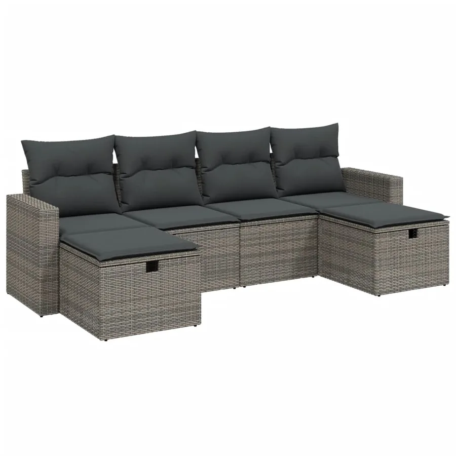 Salon de jardin 6 pcs avec coussins gris résine tressée - 2